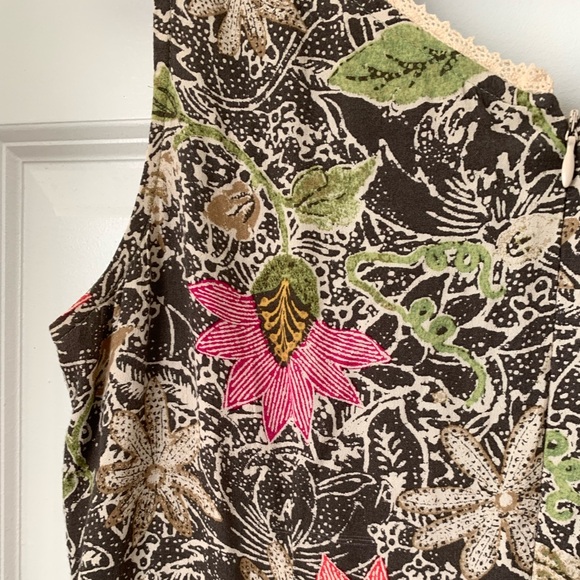 SIGRID OLSEN Sport Sleeveless Dress Green Floral Sz 10 Long Lace Trim V Neck Vtg - Picture 4 of 13